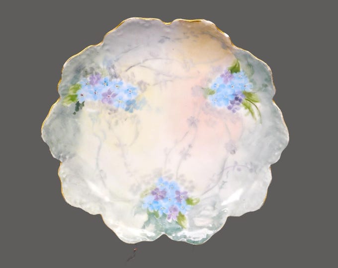 Antique Rosenthal Malmaison hand-painted nut or candy dish made in Bavaria. Blue and pink florals, gold edge. Flaw (see below).