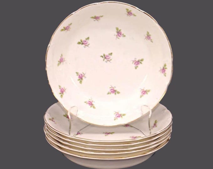 Six Ridgway Pottery June Roses coupe soup bowls made in England.