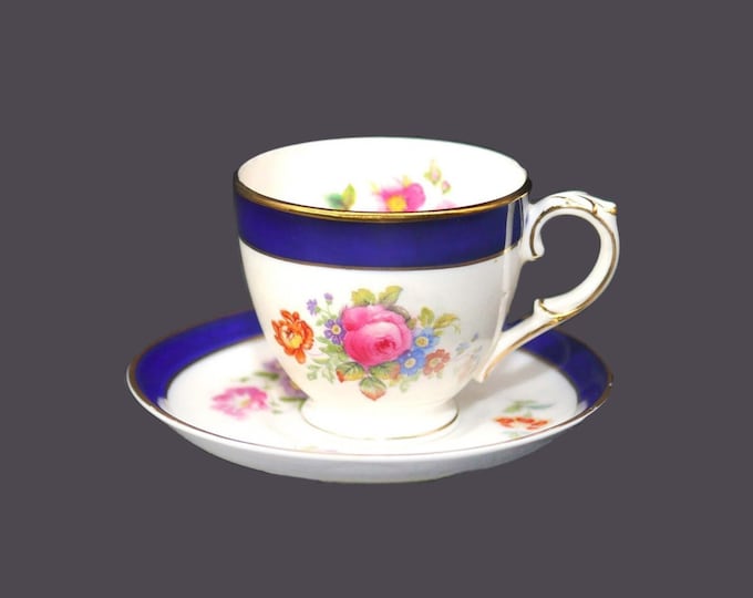 Antique Coalport cobalt and floral demitasse set | espresso set made in England. Flaw (see below).