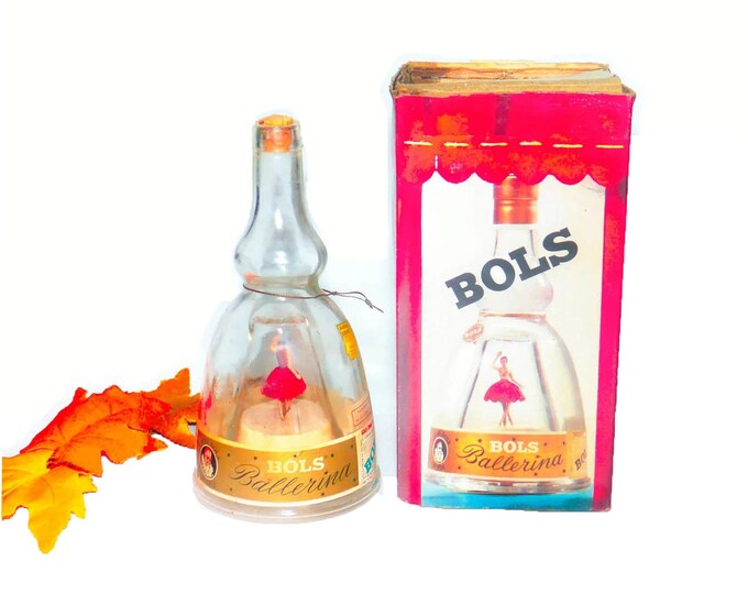 Mid century Bols Ballerina music box bottle with original box made in France.