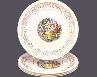 Vintage Georgian China Dinner Plates: Marie Antoinette Courting Couple - Set of 4