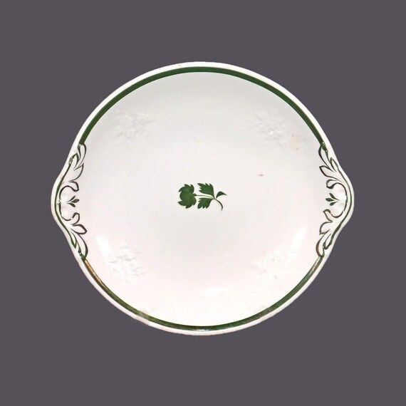 Antique Powell & Bishop handled serving plate, England. Green floral