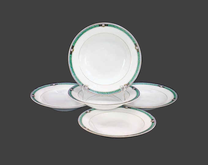 Five Mikasa Serena Jade L3115 rimmed soup bowls made in Thailand.