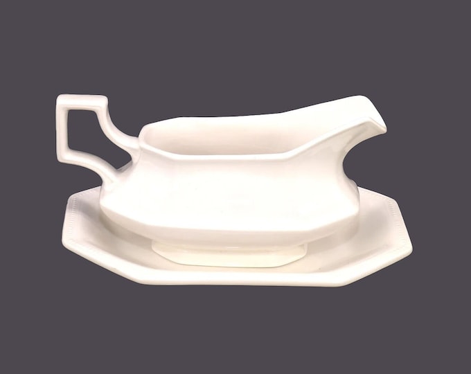 Johnson Brothers Heritage White Chef's favorite all-white gravy boat with under-plate made in England.