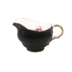 Pot à crème vintage Adderley Bone China, motif 425 : noir avec des roses. Angleterre.