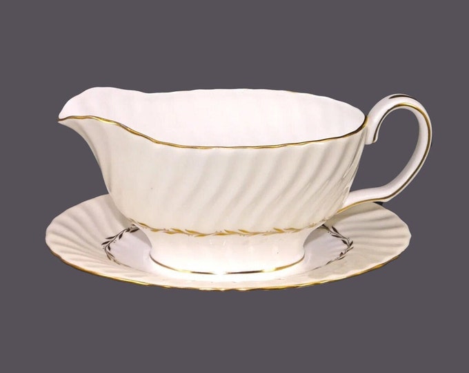 Minton S-520 Lady Devonish gravy boat with attached under-plate. Bone china made in England.