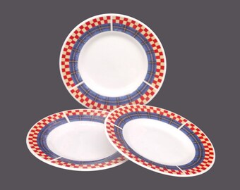 Vintage Oneida Calico Rooster stoneware bread plates | saucers. Set of 3.