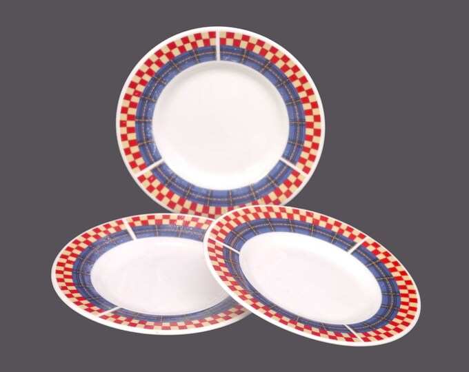 Three Oneida Calico Rooster stoneware bread plates | saucers.