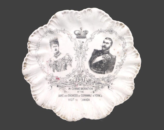 Antique commemorative plate for Duke and Duchess of Cornwall York celebrating their 1901 Visit to Canada. Britannia Porcelain Works Austria.