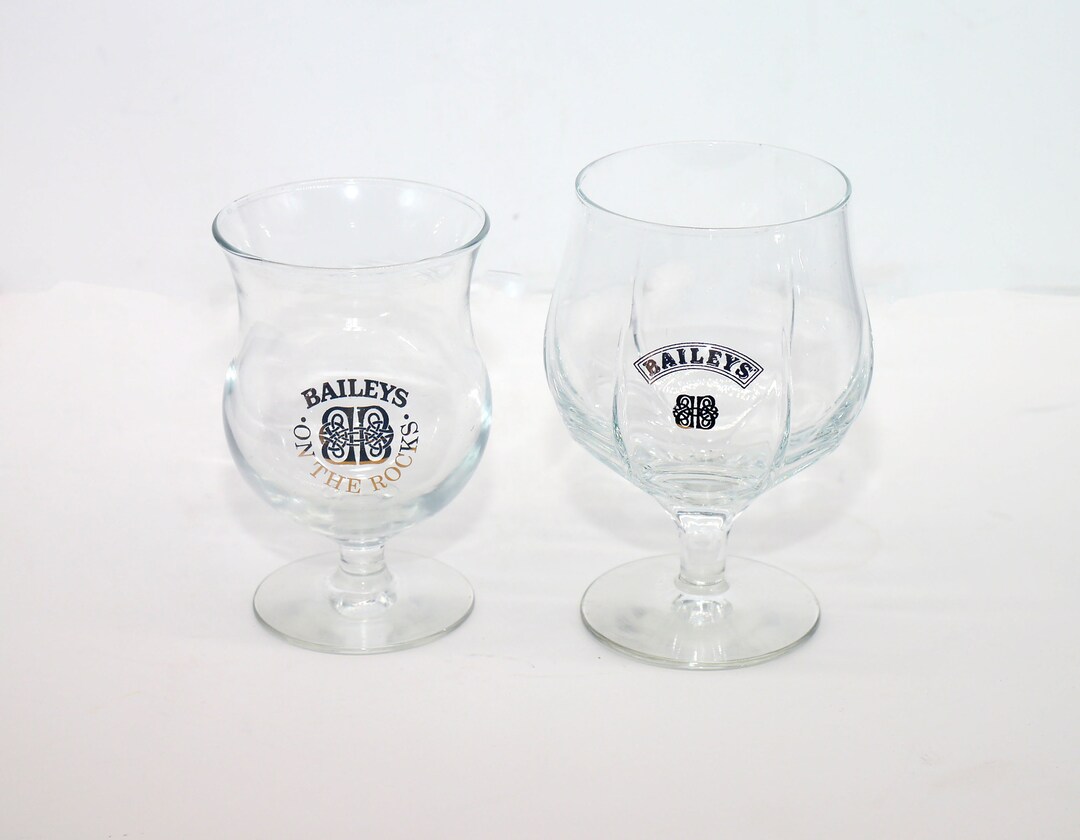 Pair of Baileys Irish Cream Stemmed Glasses. Etchedglass Branding. Two