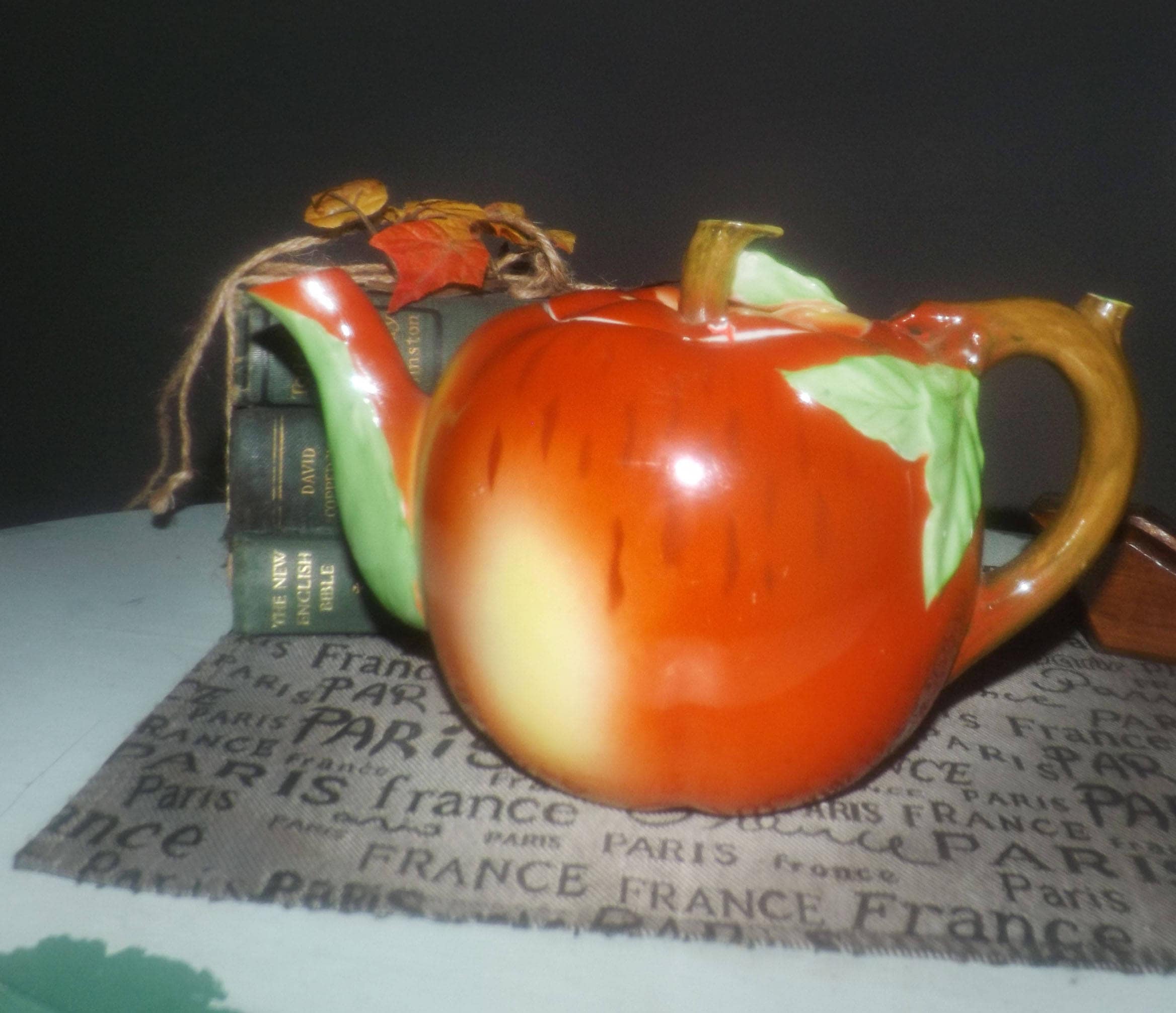 Vintage 1960s Figural Appleshaped Teapot. Handpainted Made Etsy