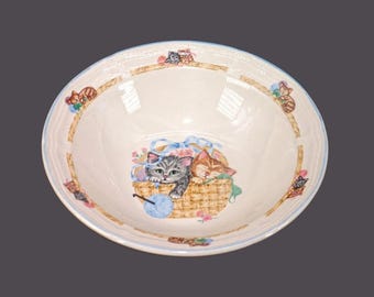 Vintage Tienshan Purrfect Friends stoneware cereal bowl. Kittens in basket.