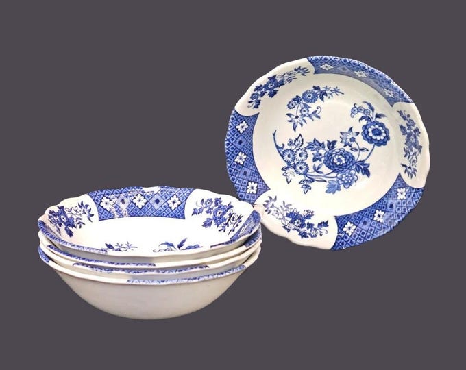 Vintage J&G Meakin | Royal Staffordshire Cathay cereal bowls. Blue-and-white tableware England. Set of 5.