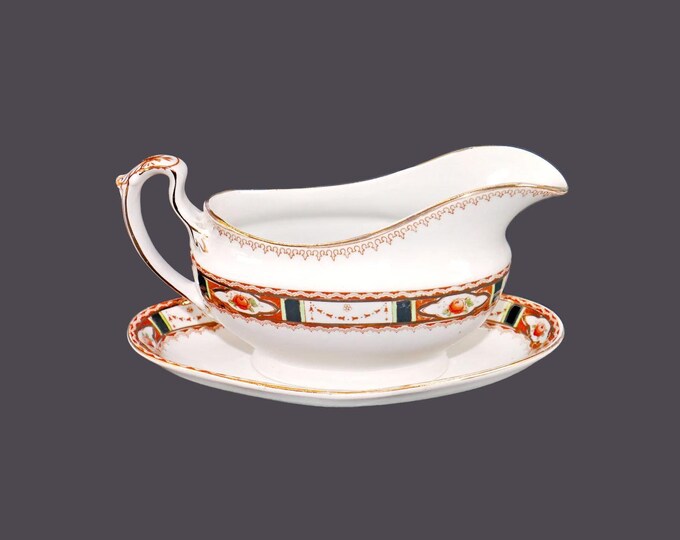 Sampson Bridgwood | Bridgwood & Sons | Anchor Pottery Conway gravy boat with under-plate made in England.