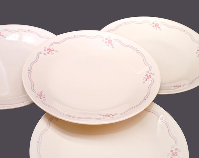 Four Corelle Corningware English Breakfast bread plates made in USA.