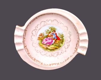 Vintage pink ashtray signed J. Moire. ESD Japan. Fragonard courting couple