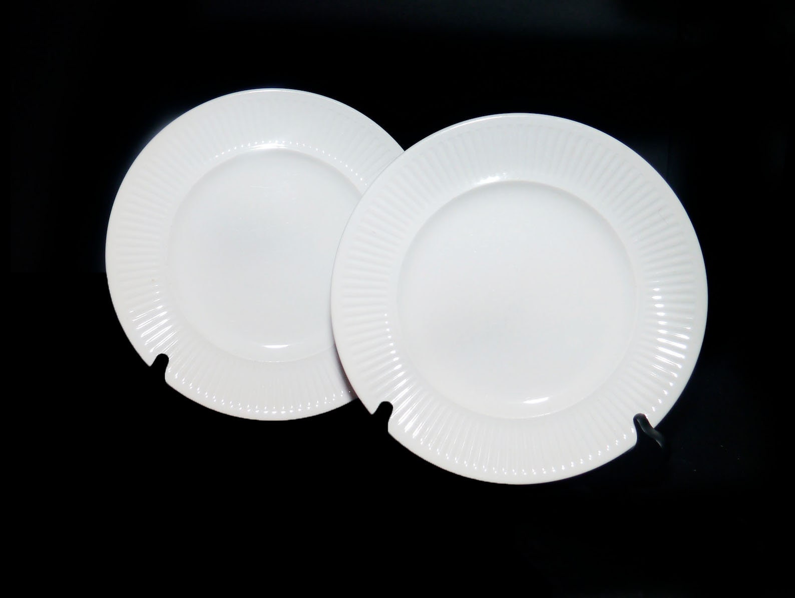 Pair of Johnson Brothers Athena allwhite dinner plates made in England.