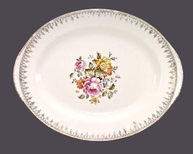 Vintage Georgian China Charmaine lugged serving platter made USA. Flowers, filigree.