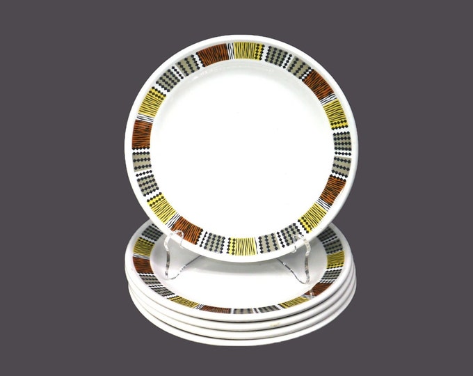 Five retro Steelite Carnaby bread, dessert plates. Vintage hotelware made in England.