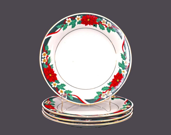 Four Tienshan Deck the Halls Christmas salad plates.