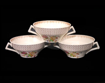 Three Myott Swing Time double-handled cream soup | bouillon cups made in England.