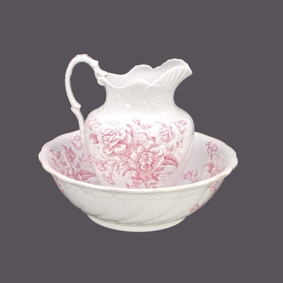 Victorian-era W. Baker Co. Camelia Wash Basin and Pitcher Set