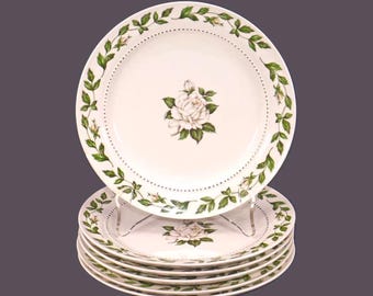 Vintage Hall China Cameo Rose bread plates made USA. Set of 6. Flaws.