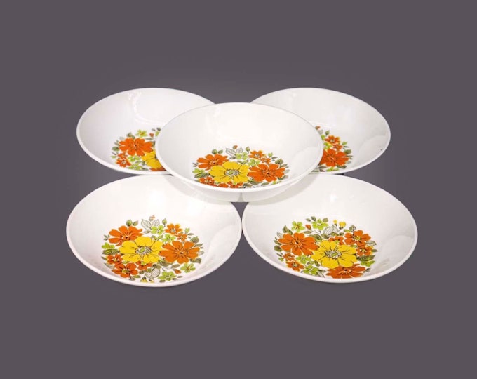 Five Johnson Brothers Westdale fruit nappies, dessert bowls. Retro flower power made in England.