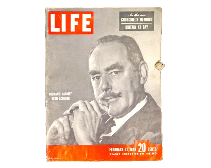 February 21 1949 Life Magazine Dean Acheson cover. Churchills Memoirs, Elizabeth Taylor biopic. Gift for him. Gift for dad.