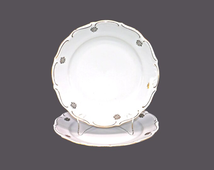 Pair of Walbrzych dinner plates. Gold florals, embossed rim. Made in Poland.