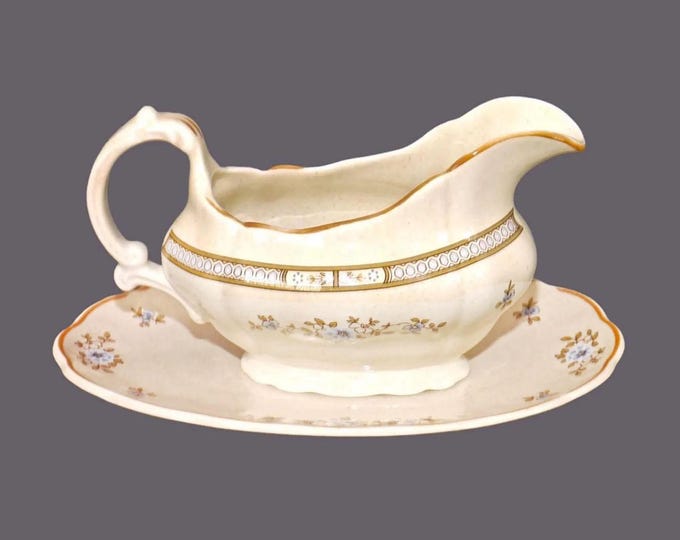 Royal Doulton Dorset LS1049 stoneware gravy boat with under-plate. Lambethware stoneware made in England.