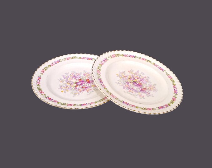 Pair of Johnson Brothers Queen's Bouquet bread plates. Old English Ironstone made in England. Flaws (see below).