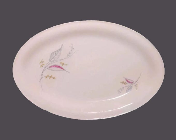 Mitterteich Bavaria Falling Leaves oval platter. Gray, pink, yellow flowers blue-gray leaves.