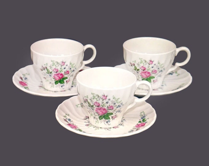 Three Wood & Sons Briar Rose cup and saucer sets made in England.