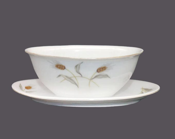 Seyei Empress China Golden Wheat 501 gravy boat with attached under-plate made in Japan. Flaw (see below).