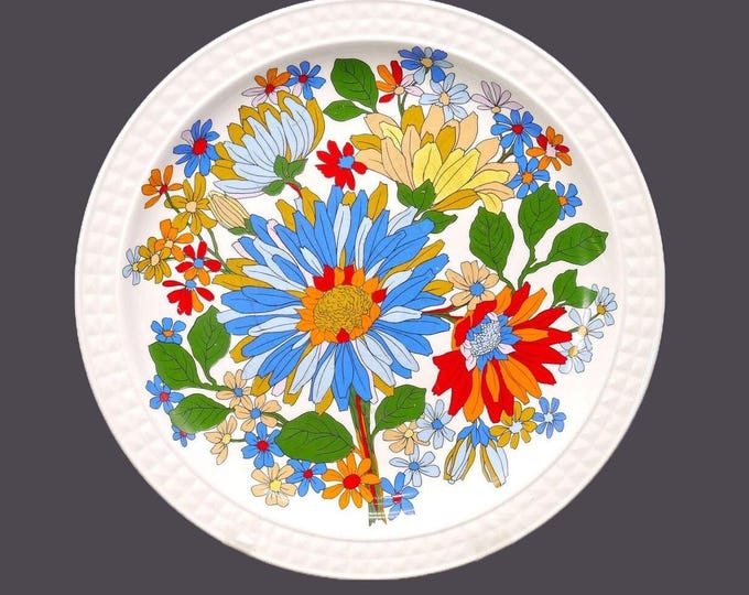 Pontesa Fiesta flower-power dinner plate. Multicolor florals. The Young Range Ironstone made in Spain. Utensil scratches (see below).