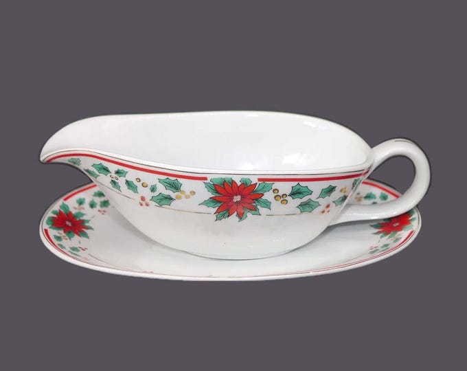 Royal Heritage RHR8 | Holiday Heritage Christmas gravy boat and oval under plate. Red Poinsettias, berries, holly.