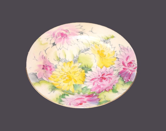 NC Cameron hand-painted dessert plate. Profusion of flowers, gold edge. Made in Japan. Minor flaw (see below).