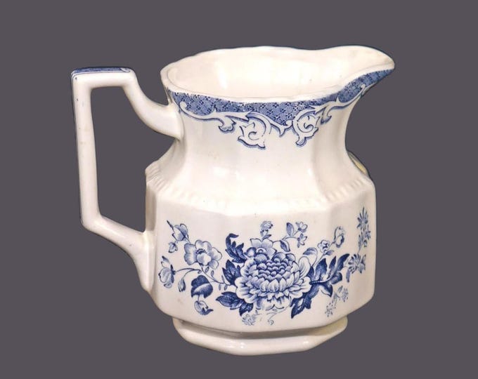 Kensington Staffords Balmoral Blue creamer or milk jug. Blue-and-white tableware made in England. Flaws (see below).
