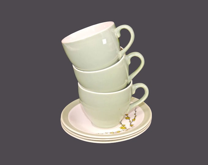 Three British Anchor Jasmine cup and saucer sets made in England.