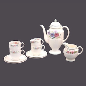 Wedgwood Garden Club partial tea service. Dianthus, apple blossoms, cornflowers. Edme shape. Made in England.