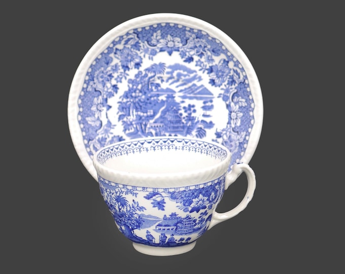 Wood & Sons Seaforth Blue cup and saucer set. Blue-and-white tableware made in England.