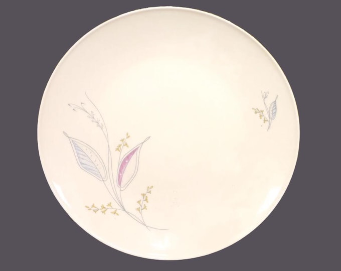 Mitterteich Falling Leaves luncheon plate. Pink, blue, gray leaves, yellow flowers on cream, gold edge. Made in Bavaria. Sold individually.