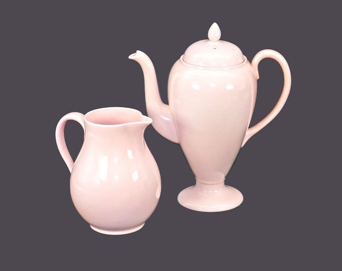 Wedgwood Alpine Pink Smooth footed tea-for-two | two-cup teapot with creamer. Bone china made in England.