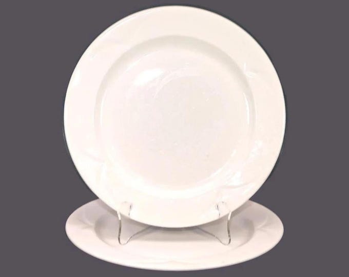 Pair of Steelite | Royal Doulton Bianco Chef's favorite all-white dinner plates. V-shaped embossing on rim made in England.