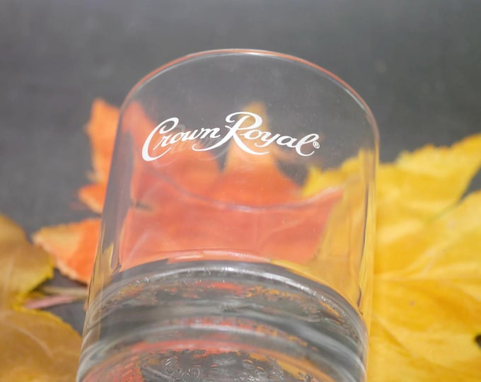 Vintage Crown Royal Whisky Glass: Etched Lo-Ball, On-The-Rocks
