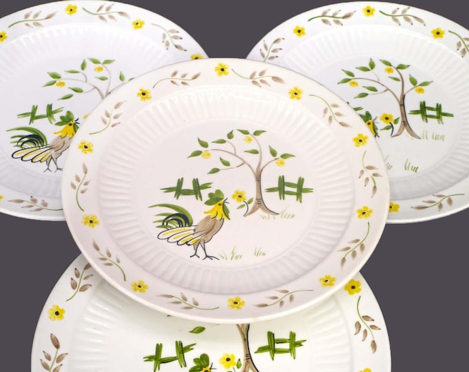 Four William Adams Good Morning Rooster bread plates. Micratex Real English Ironstone made in England.