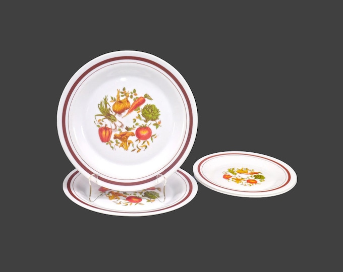 Four Arcopal ARP52 French Vegetables milk glass plates made in France. Two luncheon plates, two salad plates.