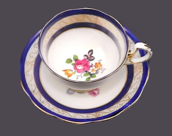 Antique Phoenix Bone China 6902 Cup and Saucer Set: Cobalt & Gold, England