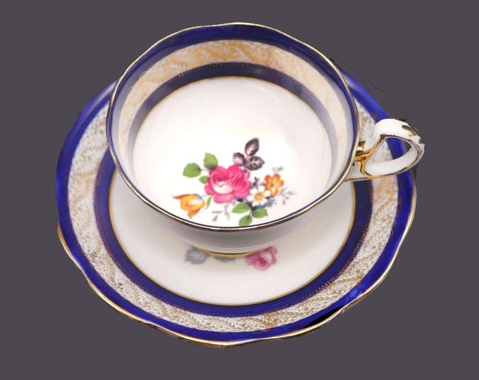 Antique Phoenix China Cup and Saucer Set: Cobalt & Gold, England